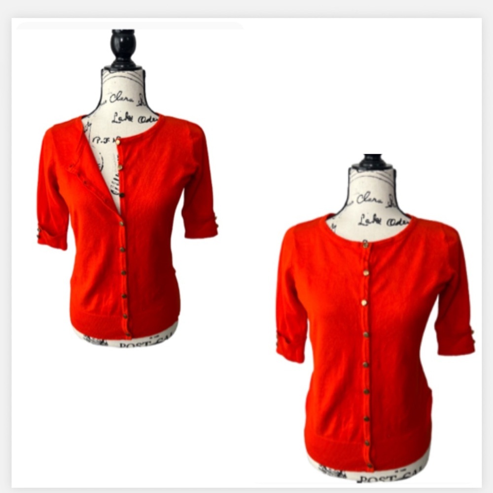 Joseph A Women’s‎ Orange Preppy Cap Sleeve Button Up Cardigan Sweater
